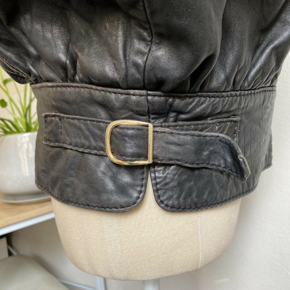 Vintage Oversized Leather Bomber Jacket Black - Picture 8 of 12